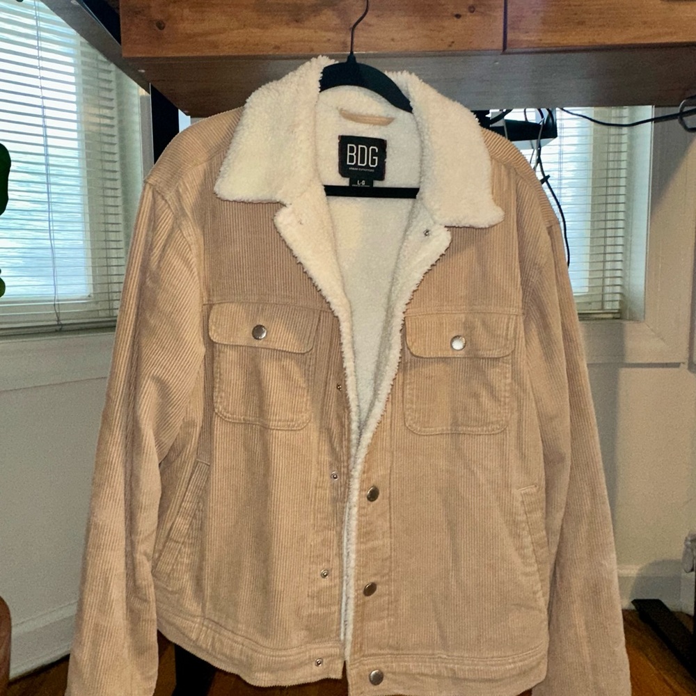 BDG Beige Corduroy Jacket with White Sherpa Lining